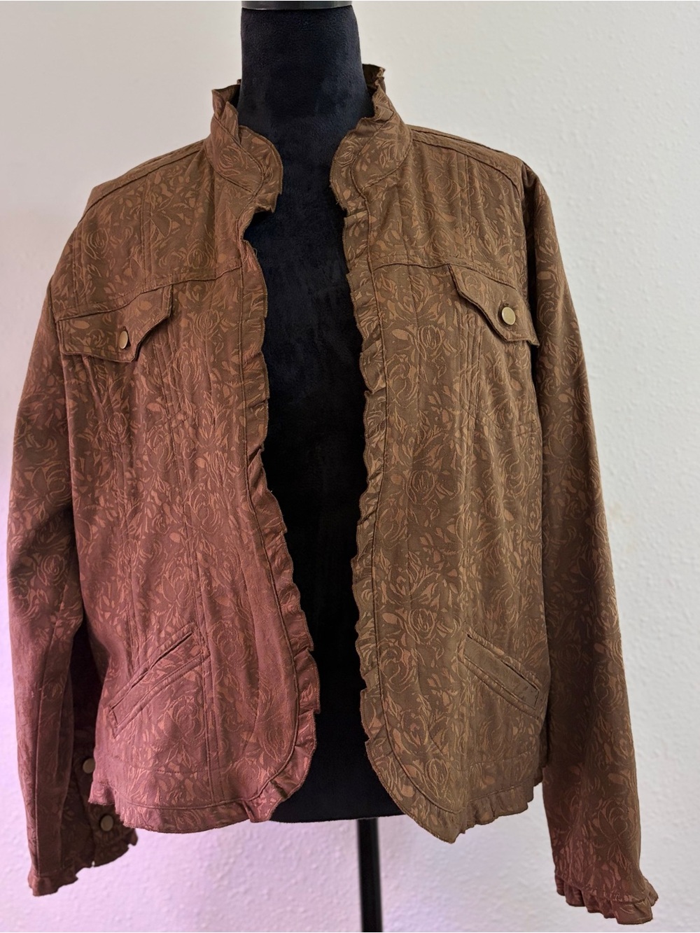 Coldwater Creek Brown Floral-Texture Lightweight Jacket